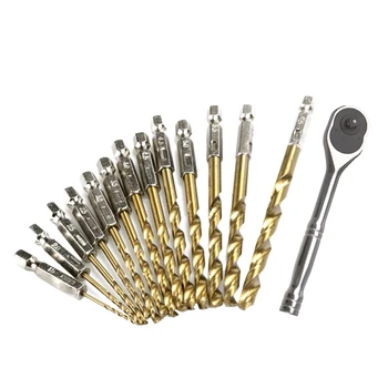 

SHGO HOT-13Pcs High Speed Steel Titanium Coated Drill Bit Set Hex Shank 1.5-6.5Mm & 1Pcs 3/8 Inch Professional Heavy Duty Steel