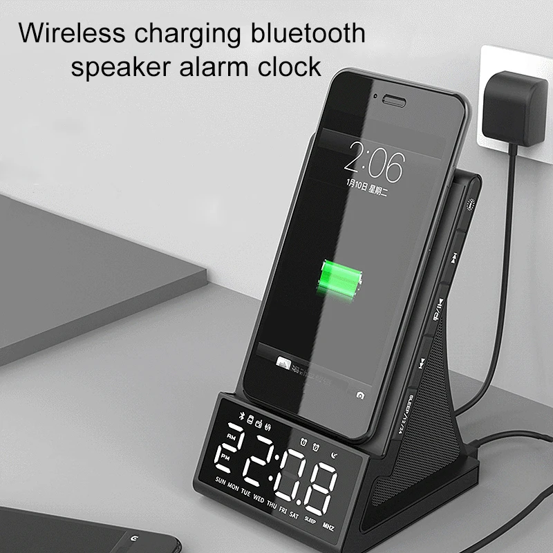 Беспроводное зарядное устройство умный будильник Bluetooth динамик светодиодный