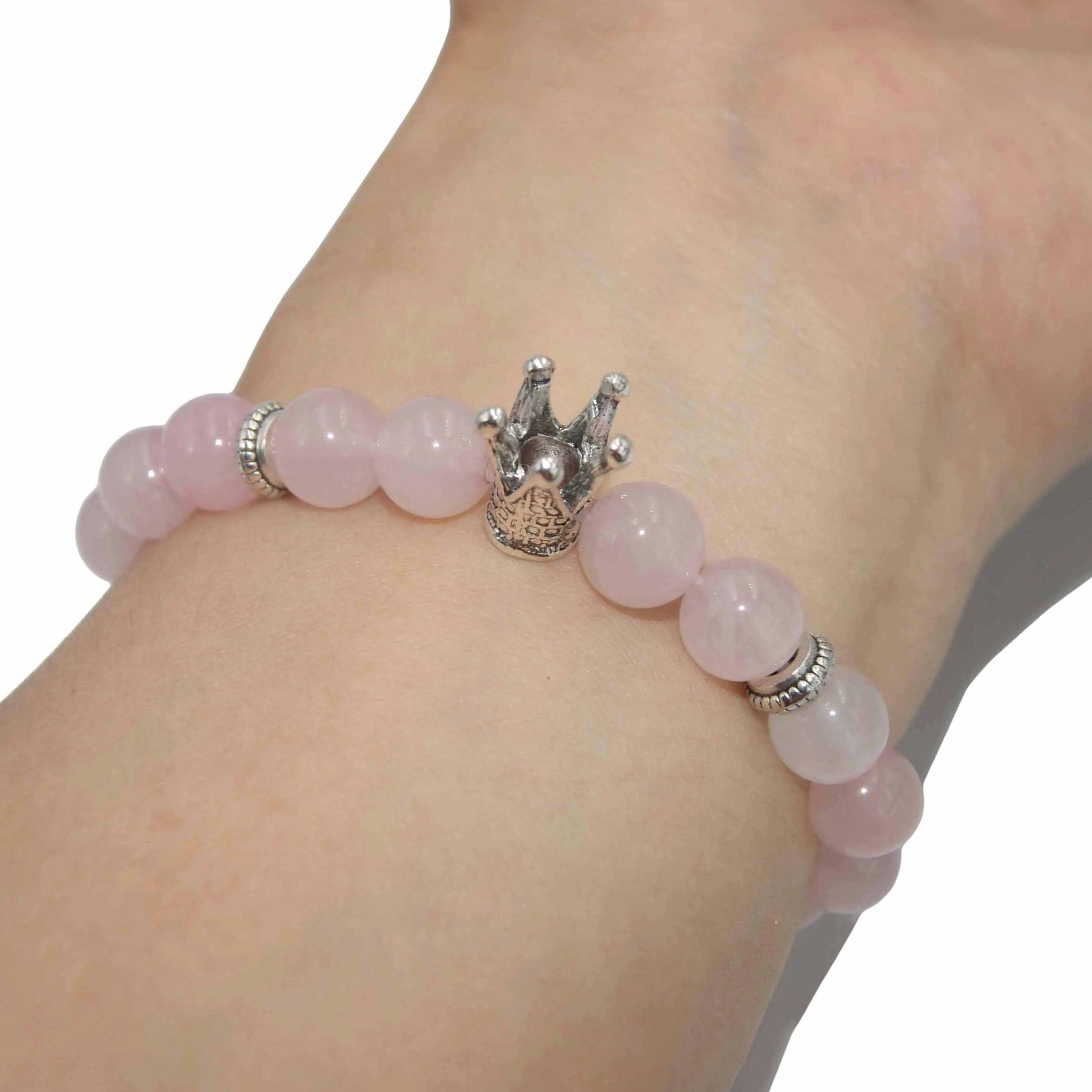 Pink Quartz Натуральный камень Серебристая Корона Браслет Лазурит Агаты тигровый глаз камень Бусины Йога браслет ювелирные изделия для мужчин женщин друг подарок - Окраска металла: Pink Quartz