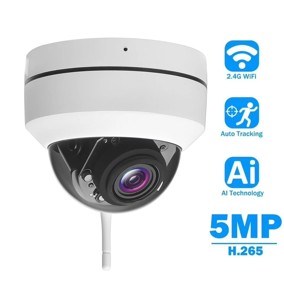Outdoor Waterproof Auto Tracking Humanoid Detection Metal Dome IP Camera 5x Optical Zoom PTZ Audio 128GB CamHi Phone View White