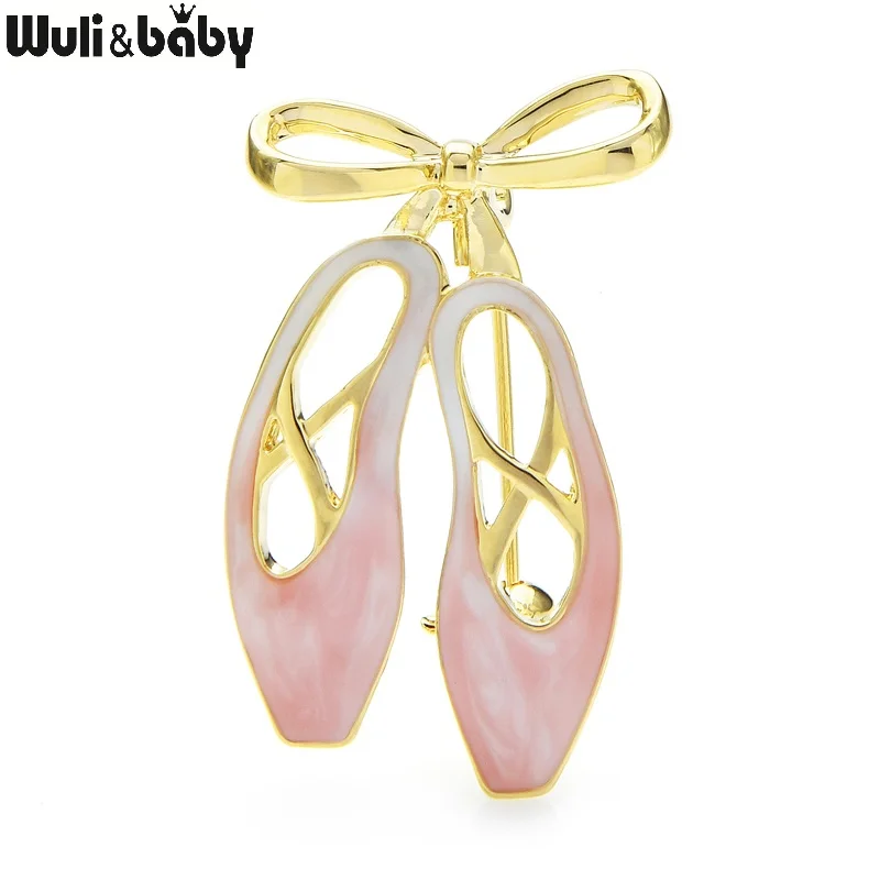 Wuli&baby Enamel Ballet Shoes Brooches For Women 3-color Dancer Girl Shoes Party Office Brooch Pins Gifts