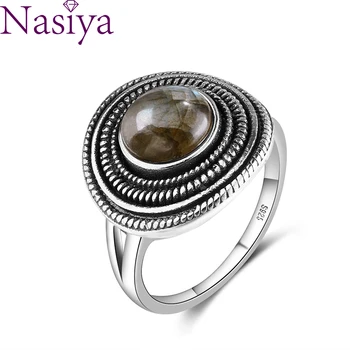 

Round 8MM Natural Labradorite Rings Women's Gemstone S925 Sterling Silver Ring Vintage Style Fine Jewelri