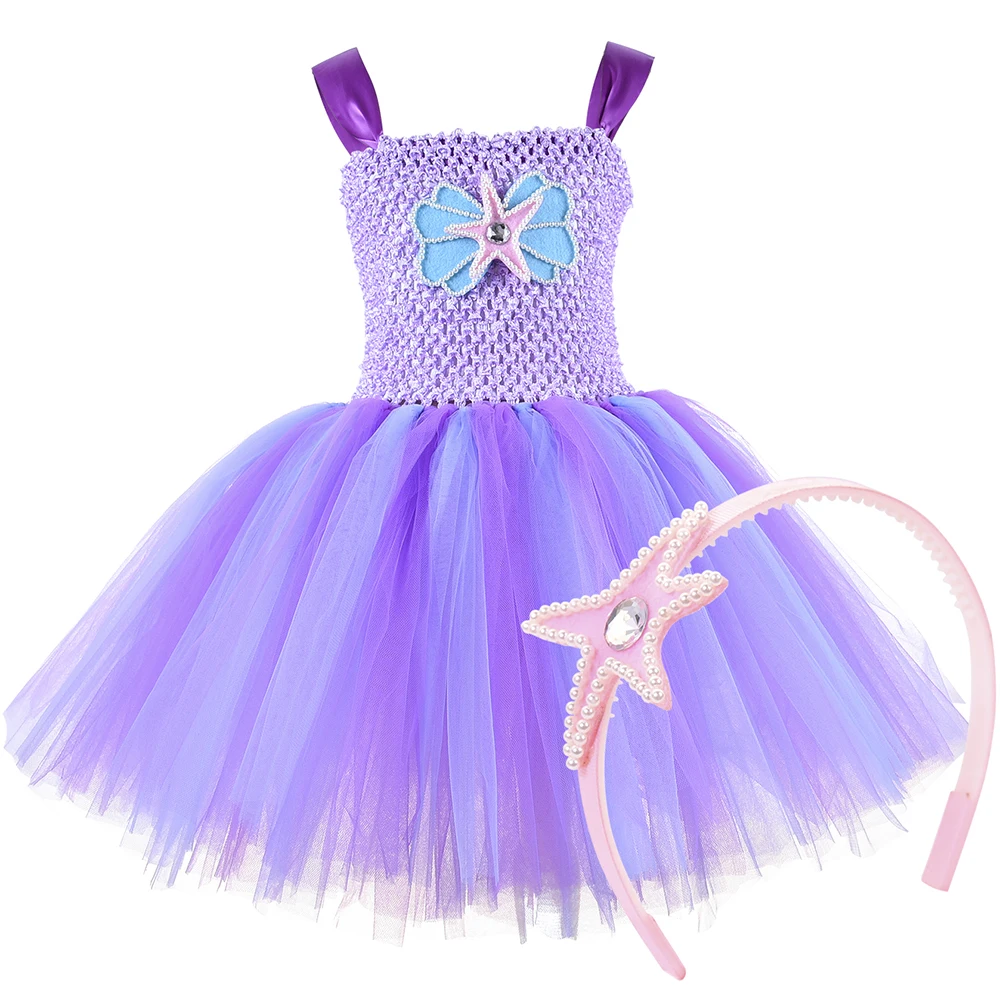 

Mermaid Tutu Dress with Headband Under The Sea Mermaid Themed Birthday Party Dress for Kids Girl Tulle Princess Costume Outfit