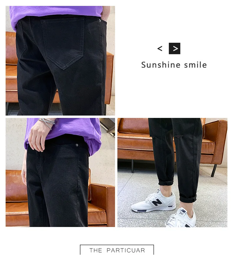 Casual Hole Men Jeans Fashion Slim Ankle Length Denim Pants Solid Jeans Homme Big Size