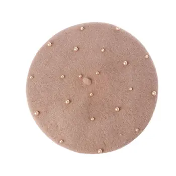 

Children Kids Unisex Autumn Cute Painter Beret Cap Faux Pearl Embellishment Candy Solid Color Woolen Flat Hat Retro Artist 2-7T