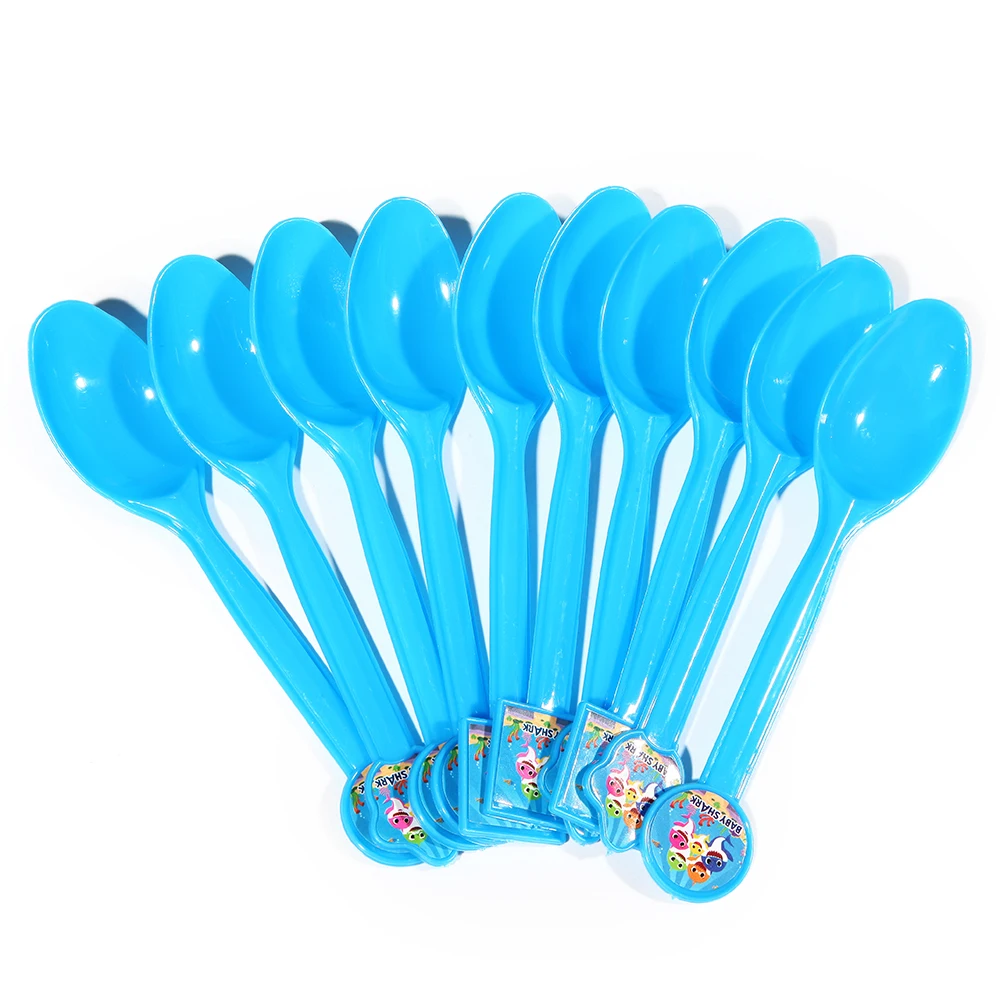 

10PCS/lot Shark baby Theme Plastic Spoon Party decorations Baby Happy Birthday wedding event party supplies for kids
