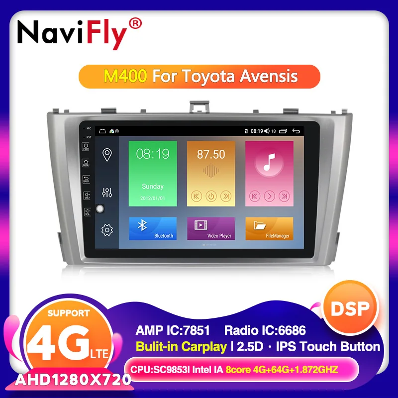 Free shipping! Android 10 4G + 64G IPS DSP For Toyota Avensis 2009 2010 2011 2012 2013 Car GPS radio Player Multimedia BT No dvd |
