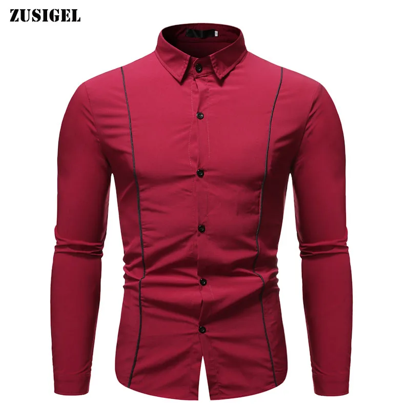 

ZUSIGEL Men Shirt Long Sleeve Autumn Winter White Shirt Single Breasted Mens Shirt Casual Slim Fit Blouse Men