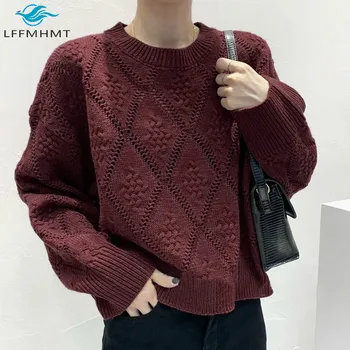 

Women Winter Autumn Fashion Long Sleeve Solid Color Argyle Hollow Out Sweater Office Lady Korea Style Casual Loose Pullover Tops