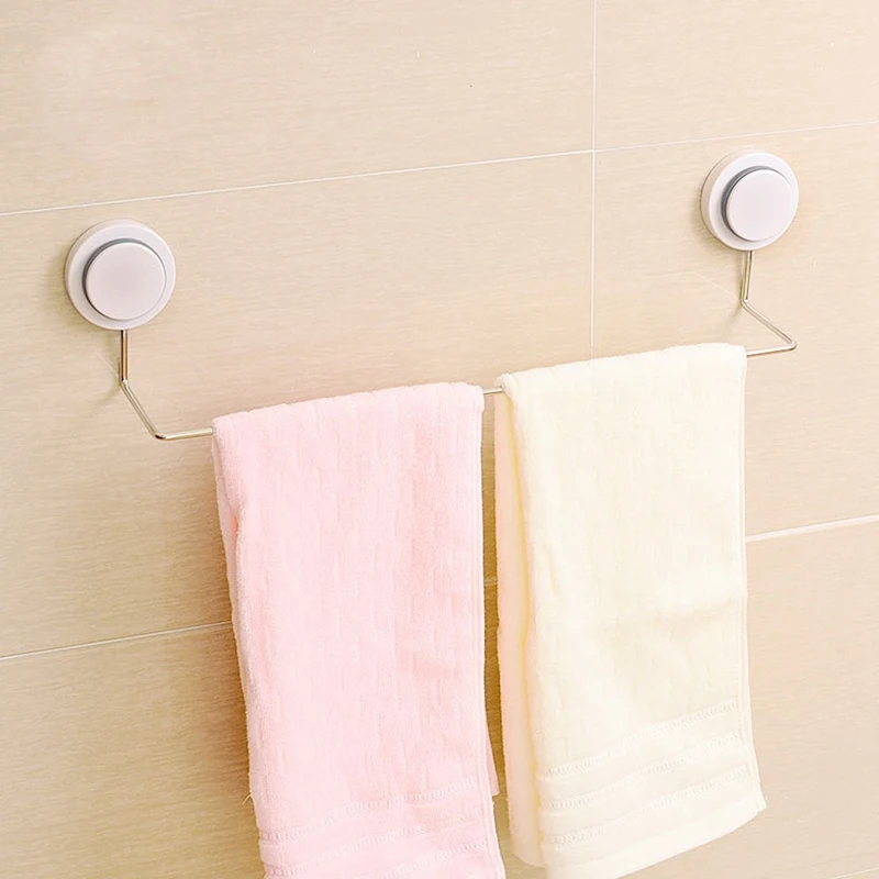 Towel Bars Bath Towel Hook Rail Wall Mounted Sucker Kitchen Roll Paper Hanging Rod Long 32cm 304 Stainless Steel Holder