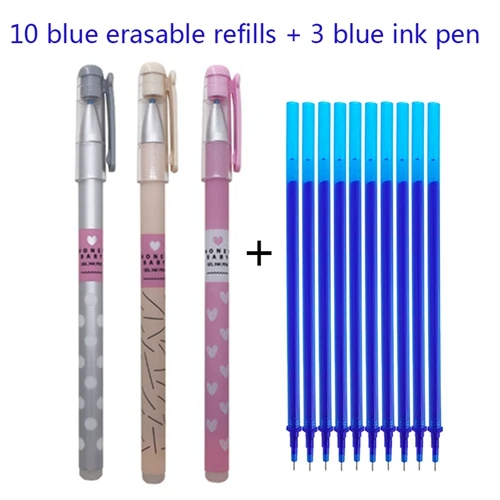 10 refills 3 pen 13 шт./лот, набор стираемых гелевых ручек с сердечками, стираемая моющаяся ручка, стираемая ручка, сменный стержень, 0,38 мм, синие, черные волшебные ручки для школы - Цвет: 10 refills 3 pen