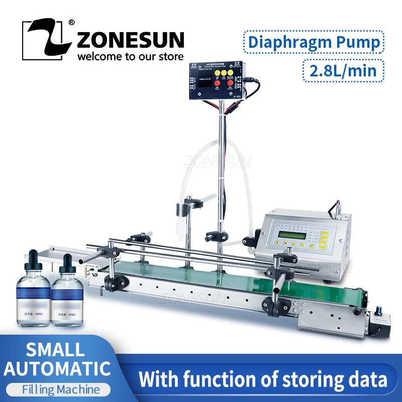ZONESUN Tabletop Automatic Low Viscosity Liquid Filling Machine Juice Water Bottles Filler With Conveyor Belt