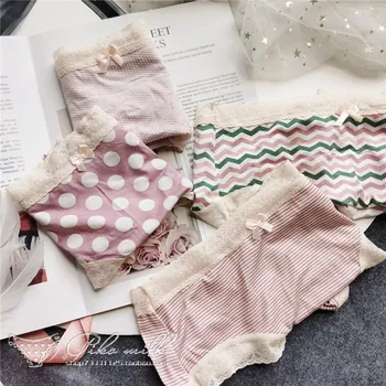 

SP&CITY Vintage Dot Satin Lace Women Underwear Sexy Soft Breathable Seamless Panties Striped Print Cute Briefs Female Lingerie