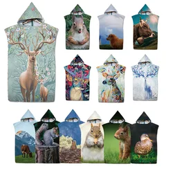 Animal Landscape Microfiber Quick-Drying Beach Bath Towel Hooded Cloak Changing Bathrobe Surf Poncho Customizable Adult Kid