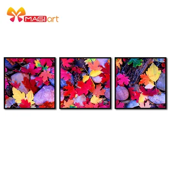 

Cross stitch kits Embroidery needlework sets 11CT water soluble canvas patterns 14CT Flower painting colorful leaves-NCMF102