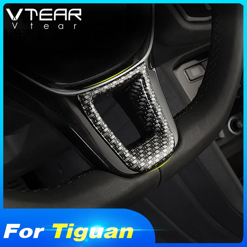 Vtear For vw tiguan Carbon fiber Car steering wheel trim Sticker cover Interior Mouldings Accessories Car Styling