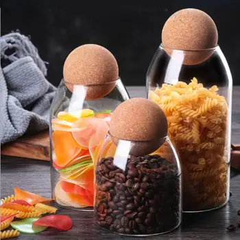 

500/800/1200ML Transparent High Borosilicate Lead-Free Glass Sealed Can Tea Bottle Whole Grains Storage Jar With Cork Wood Lids