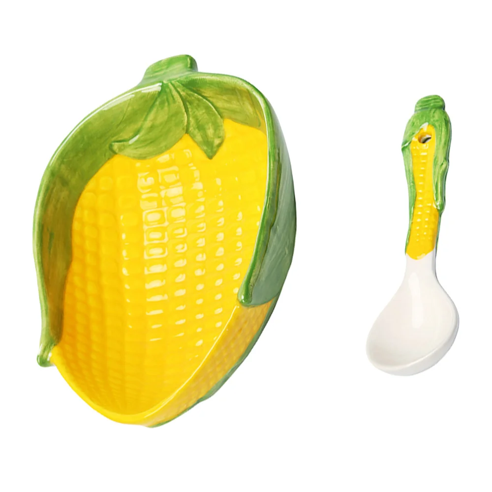1 Set Ceramic Plate with Spoon Household Fruit Plates Corn Shaped Food Dished | Дом и сад