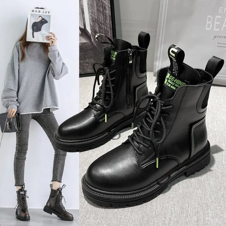 A158!Leather Martin boots women's tide autumn and winter 2020 new thick-soled short boots net red fashion thin boots children.
