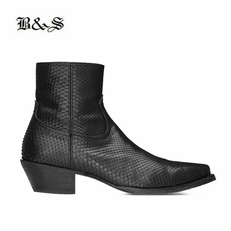 Г., черные и уличные Высококачественные ботинки из джинсовой ткани ручной работы на танкетке и высоком каблуке узкие ботинки из коровьей кожи с текстурой змеи