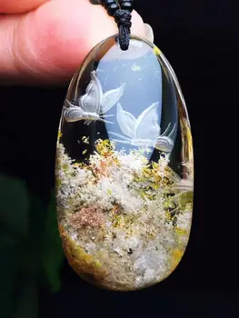 

Certificate Natural Phantom Quartz White Yellow Orange Pendant 45*24*15mm Carved Butterfly Women Man Love Necklace Jewelry AAAAA
