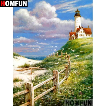 

HOMFUN Diamond Painting Cross Stitch Pattern 5D Diamond Embroidery "Tower house scenery" Home Decor DIY diamond Art A27252