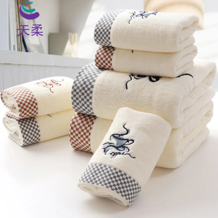 

Thick Extra-large Plain Color Embroidery Untwisted Yarn Coffee Cup Bath Towel Covers Logo