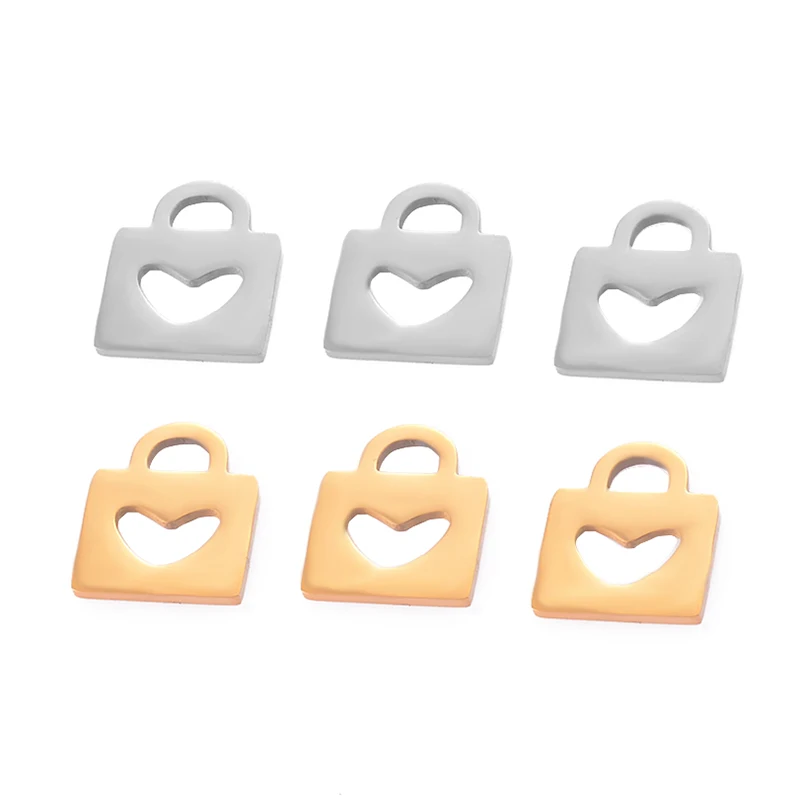 

10Pcs Wholesa Polished Stainless Steel Heart Lock Pendant Gold Charms for DIY Jewelry Making Findings Bracelet Necklace 14x16mm