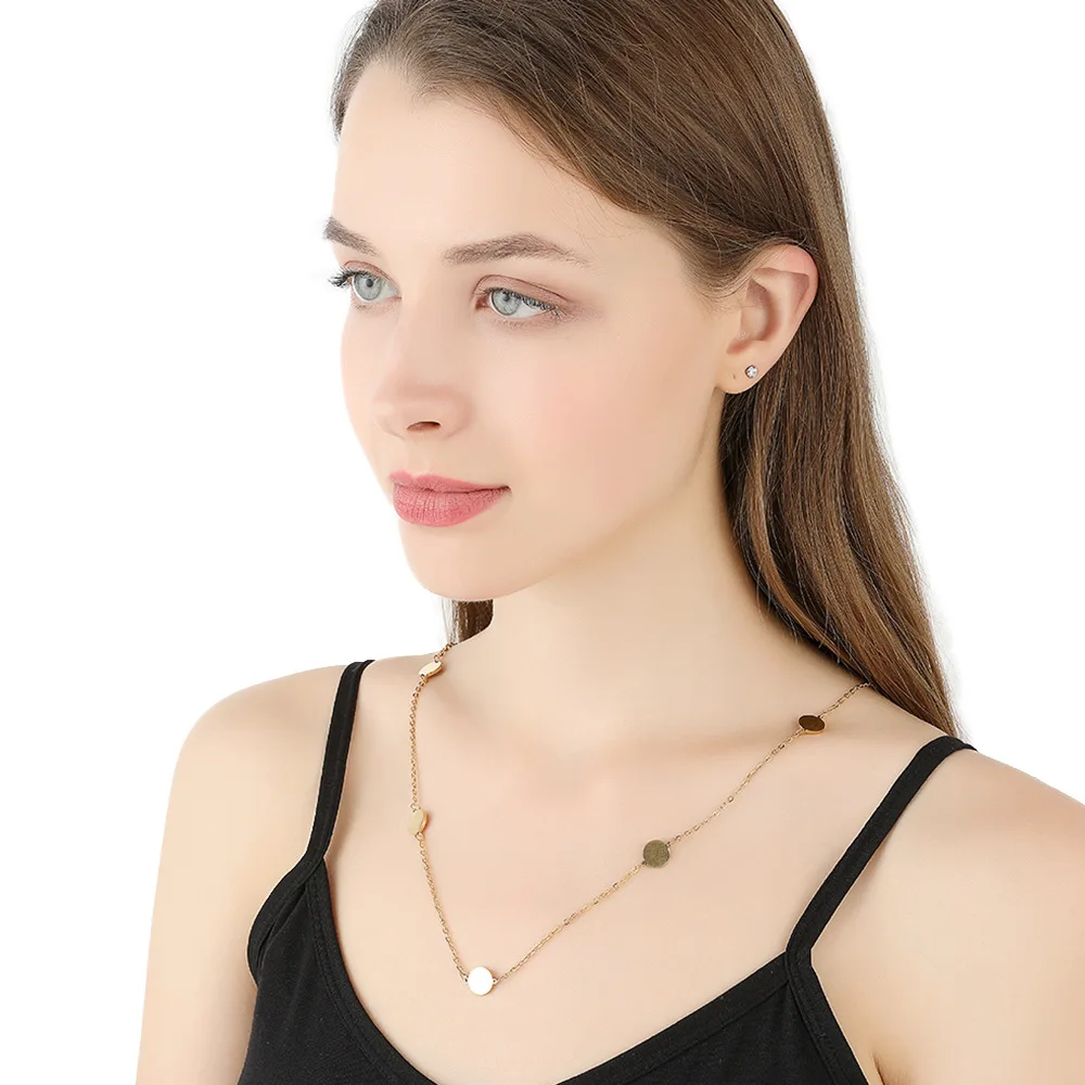 

Europe And America Accessories Elegant Geometry Stainless Steel Five-pointed Star Heart Wafer Pendant Choker Necklace Students G
