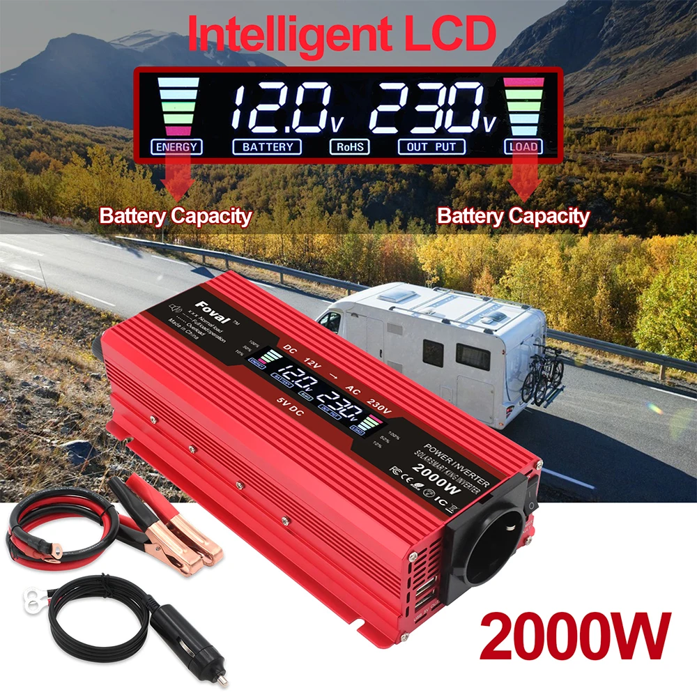 LCD screen power Inverter 1500W/2000W/2600W Voltage Convertor Transformer DC 12V to AC 220V Convert EU socket | Обустройство дома