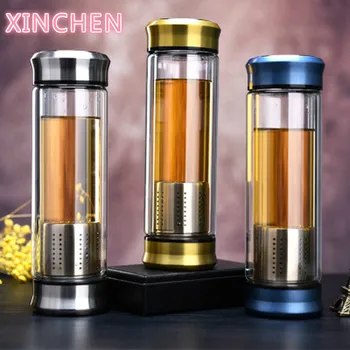 

300ML 400ML Glass Water Bottle With Loose Leaf Tea Strainer Tea Infuser Double wall Glass Bottle Free to disassemble Thermos