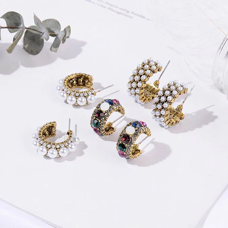

Fashion Trendy Color Rhinestone Hoop Earrings For Women Statement Simulated Pearl Jewelry Accesorios Mujer aros de moda 2019