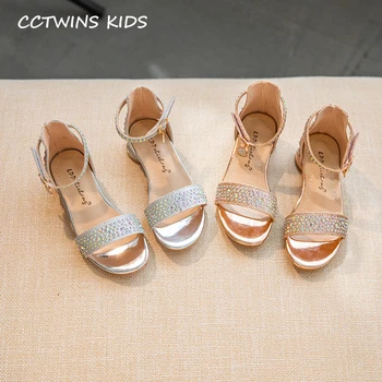 

Girls Sparkly Shoes 2020 Summer Girls Fashion Rhinestone Heel Children Princess Sandals Baby Brand Glitter Shoes Sivler GH1762