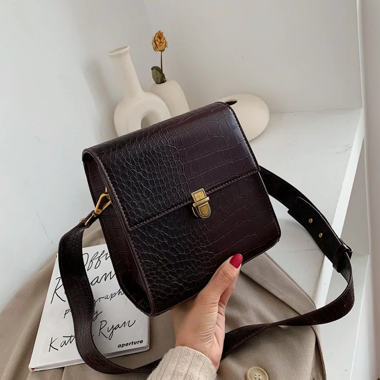

Crocodile Pattern Textured Bag Women's 2019 Autumn And Winter New Style Fashion Fashion Broadband Shoulder Bag Retro Shoulder Sq