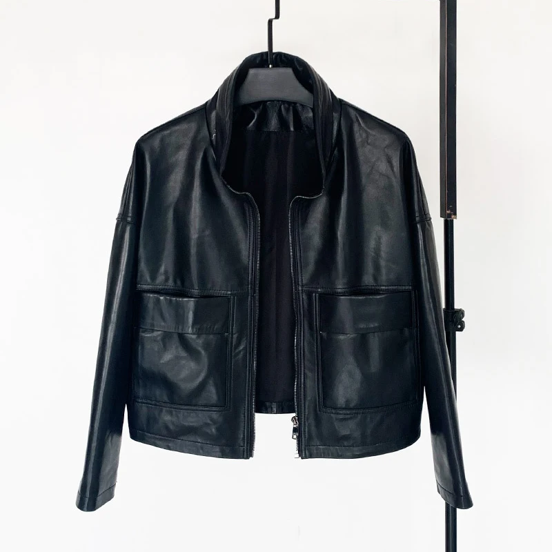 

2021 Spring New Leather Short Leather Jacket Female Sheepskin Stand Collar Was Thin Locomotive Leather Jacket Casual Jacket