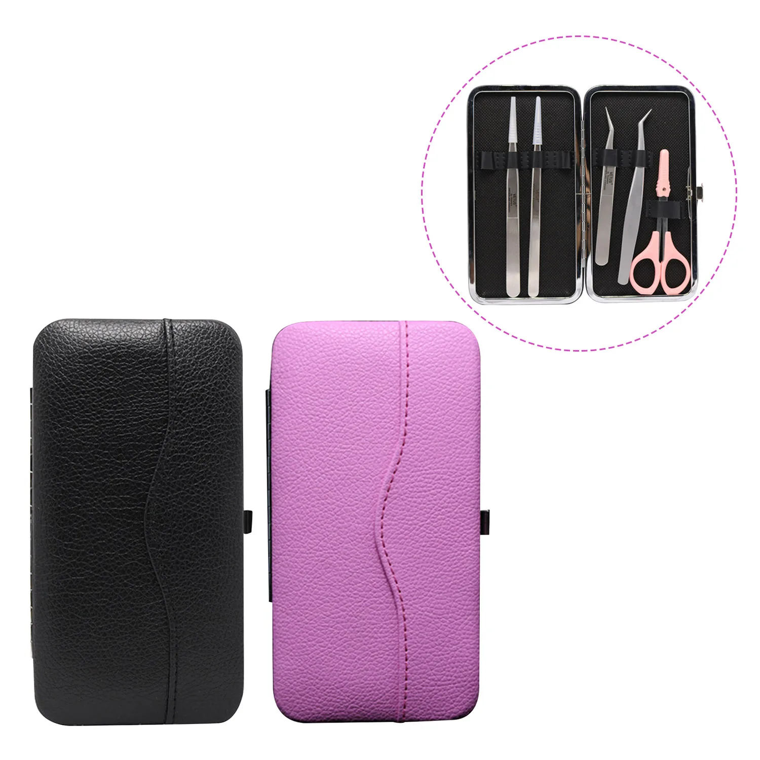 

7-Slot Fashion PU Leather Eyelash Extension Tweezer Scissors Tools Storage Bag Case for Home Salon Travel Use 15.5x8x1.5cm