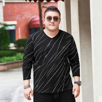 

Spring new trend long-sleeved shirt plus size 5XL big size men's T-shirt loose cotton bottoming shirt 7xl 140kg