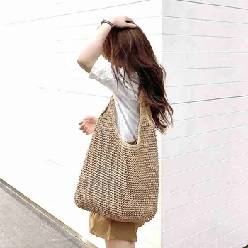 

Casual Straw Shoulder Bags Women Wicker Woven Handmade Storage Handbags Ladies Female Summer Rattan Messenger Beach Large Totes