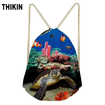 

ThiKin Sea Turtle with Fish Print Drawstring Bag Fashion Shoulder Bags Cartoon Animals Pattern High Capacity Personalized Custom