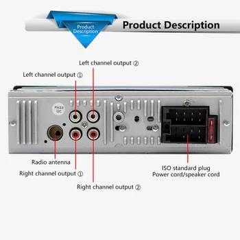 

1 Din 12V MP3 Car Radio Dual Bluetooth Hands-free 4.0 Card Remote Control Audio Source Copy 2 RCA Outputs TF FM 2SUD 12V 60Wx4