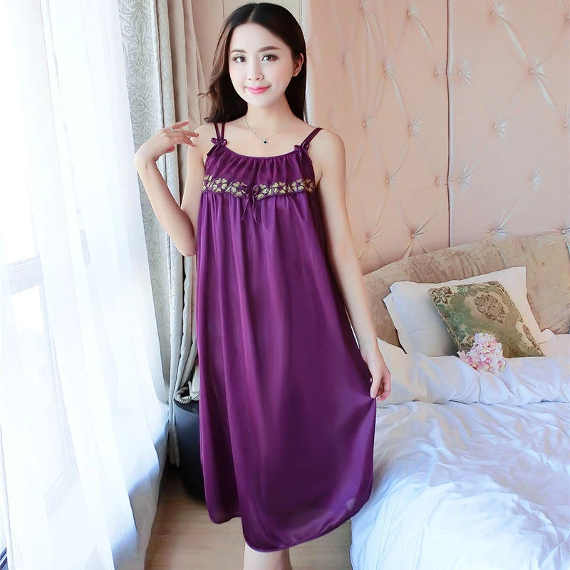 Women's Sexy Sleepwear Female Ice Silk Satin Sleepwear Ladies Nighty