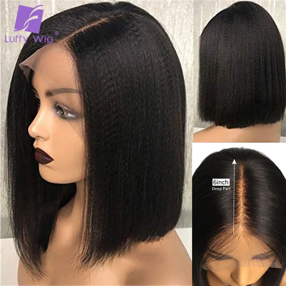 Hd Transparent Lace 13x6 Yaki Straight Bob Lace front Wigs Pre Plucked Bleached Knots Remy Brazilian Short Human Hair Wigs LUFFY