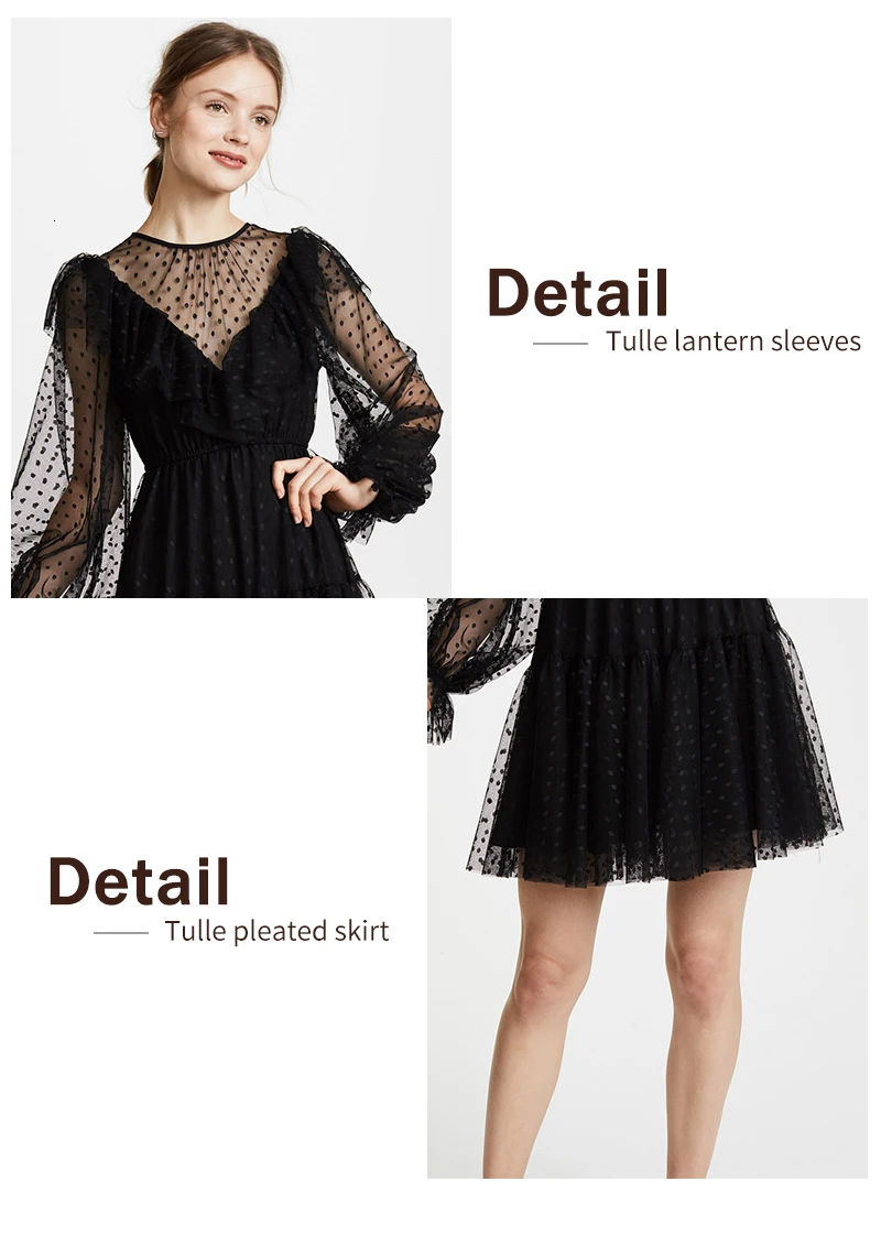 HYH Haoyihui Брендовое женское черное мини-платье, волнистое шифоновое платье-фонарик с длинным рукавом, женское сексуальное платье, полупрозрачные женские платья