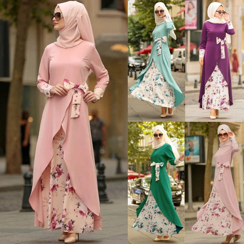 

Plus Size Printed Dress Women Muslim Abaya Ethnic Style Long Dress Personality Loose Large Size Loose Long sleeve Dress KALENMOS
