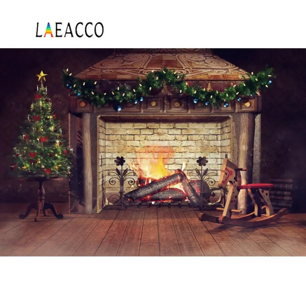 Фотофон Laeacco с изображением старого кирпича камина рождественской елки венка