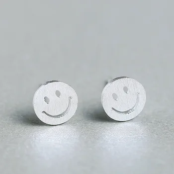 

925 Sterling Silver Round Smile Stud Earrings For Women Gift Sterling-silver-jewelry Pendientes Mujer Female