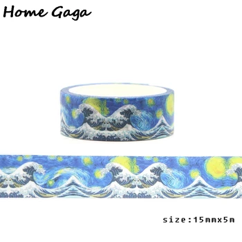 

10pcs/lot Homegaga Starry sky Great Wave off Kanagawa cartoon Washi diy Scrapbooking Masking Tape Printed Pattern stickers D1983