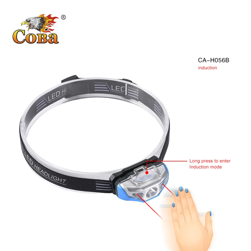 

COBA led induction head light mini headlamp 2000LM built-in 14500 battery usb recharge waterproof plastic shell hiking fishing