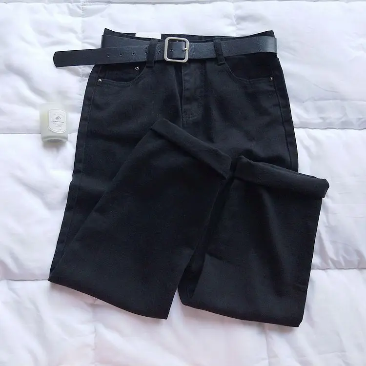 Mooirue винтажные женские джинсы с поясом, прямые, высокая талия, Повседневная Уличная одежда размера плюс, брюки Harajuku, черные, бежевые джинсовые штаны