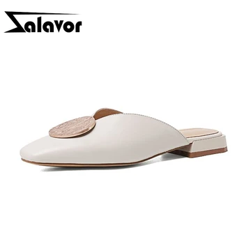 

ZALAVOR New Fashion Women Summer Shoes Genuine Leather Metal Decoration Flat Heel Sandals Holiday Shoes Woman Size 33-40